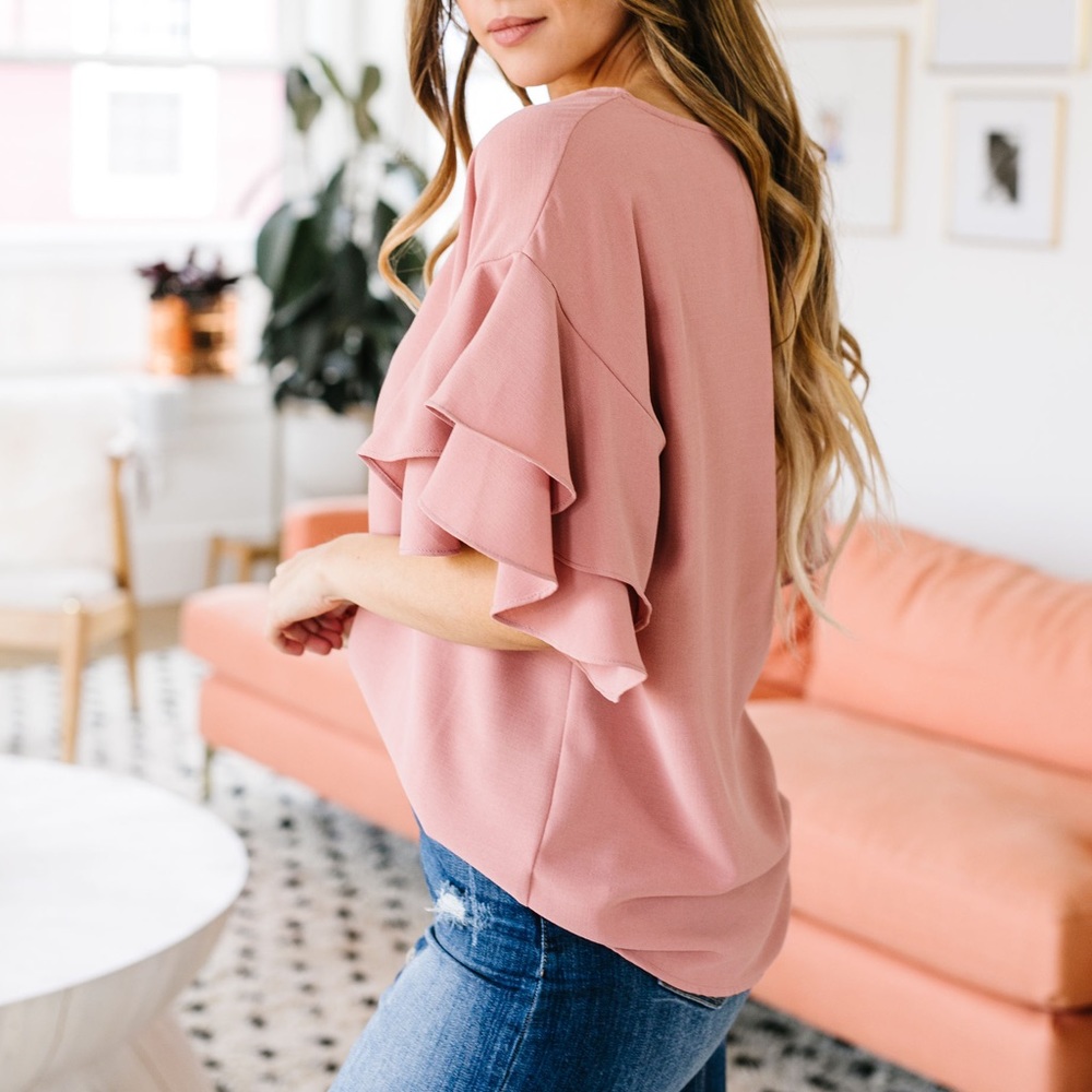 Ruth Ruffled Sleeve Top In Mauve - Picture 2 of 8